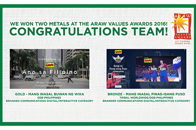 Mang Inasal bags metals anew, wins Gold and Bronze from ARAW Values Awards