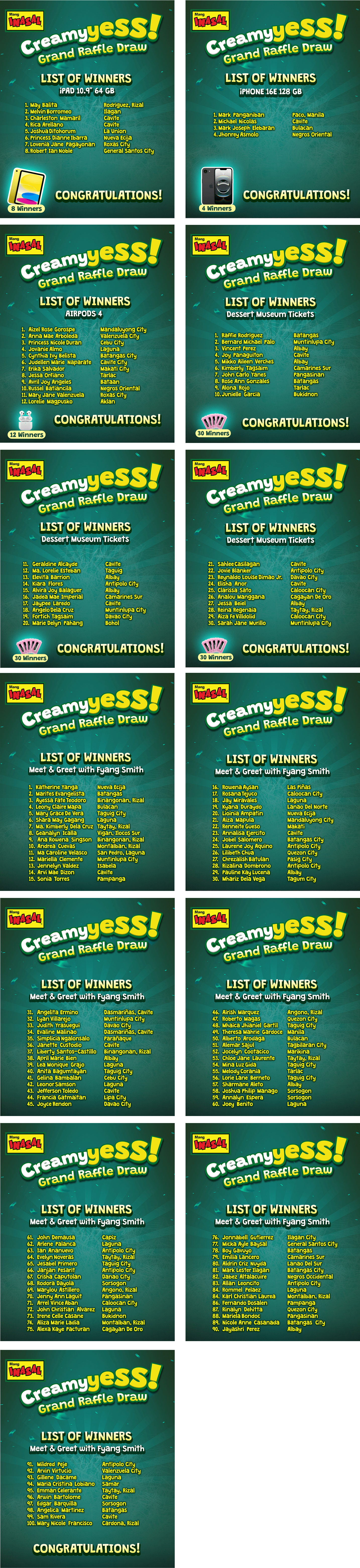 Mang Inasal announces CreamyYESS raffle winners